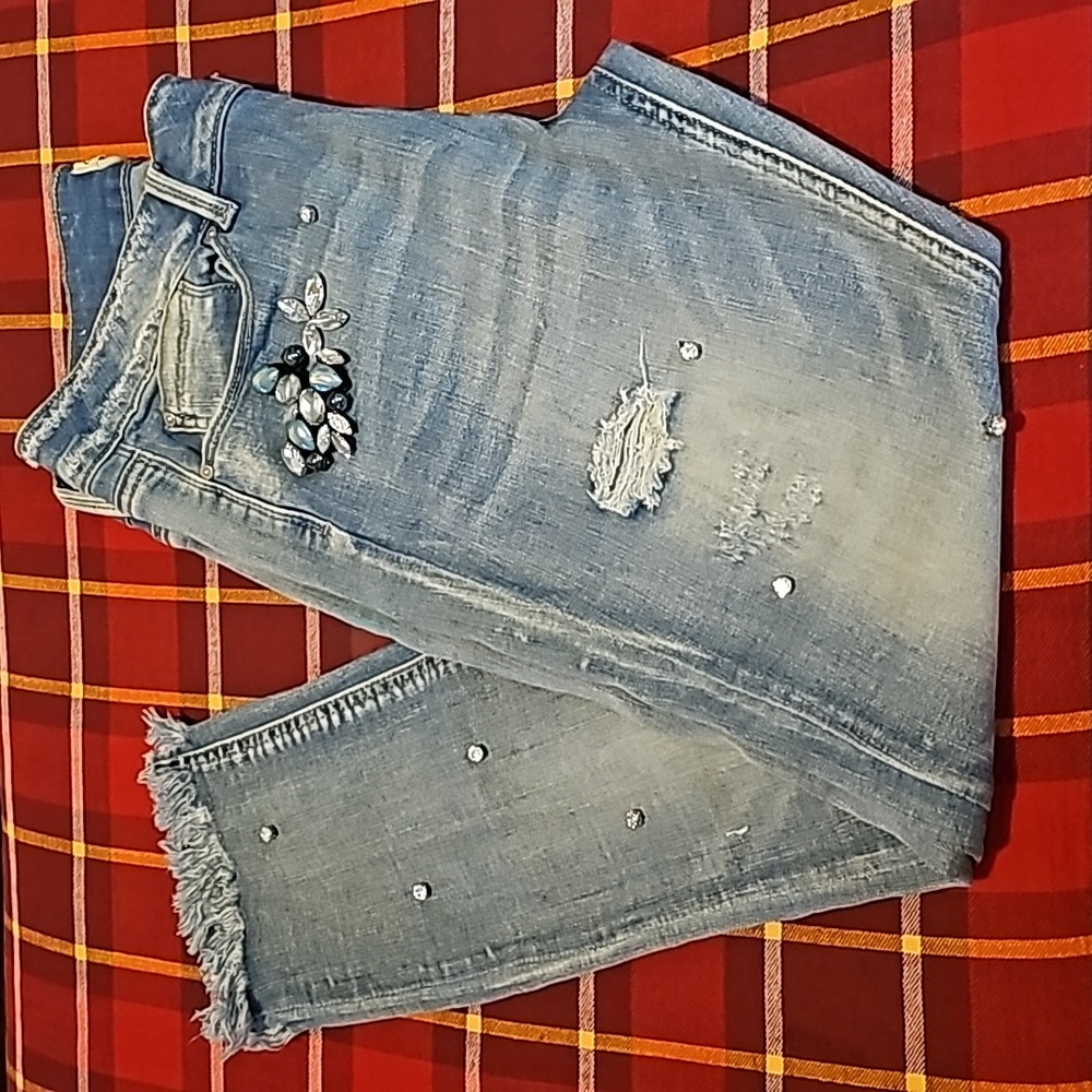 Low rise, jeweled, ankle jeans